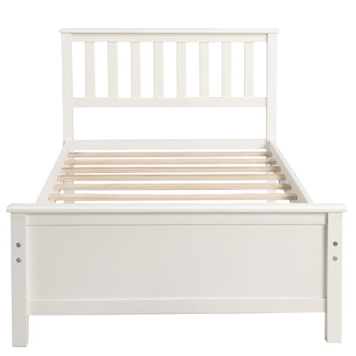 Twin Size Platform Bed With Headboard, Footboard And Slat Support - White