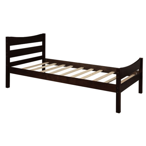 Twin Size Platform Bed With Headboard And Slat Support - Espresso