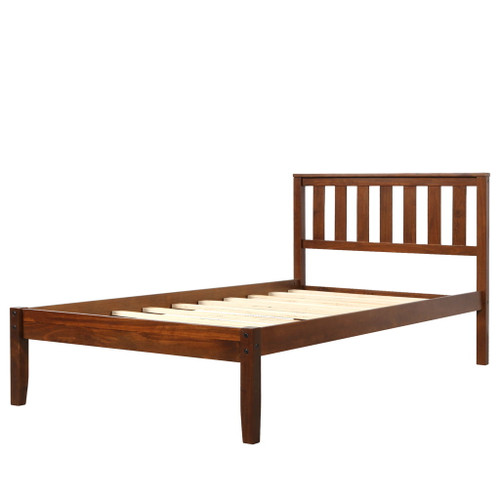 Twin Platform Bed With Headboard, Slat Support - Walnut