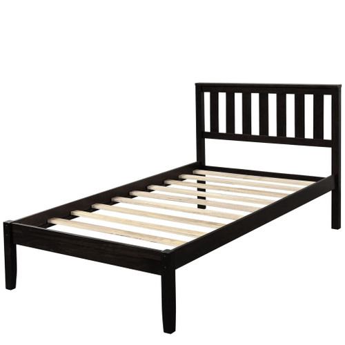 Twin Platform Bed With Headboard / Slat Support - Espresso