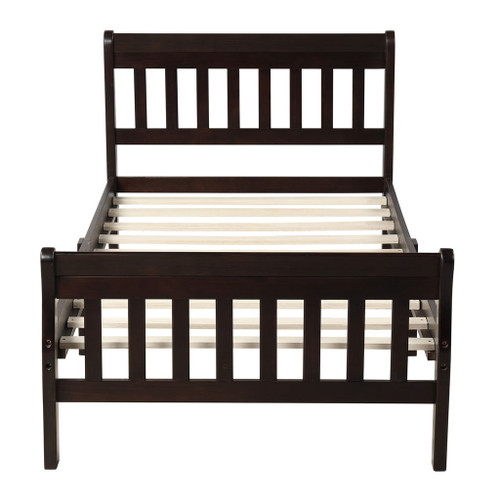 Twin Platform Bed, Mattress Foundation Sleigh Bed With Headboard, Footboard, Slat Support - Espresso