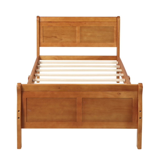 Twin Platform Bed Frame Mattress Foundation Sleigh Bed With Headboard, Footboard, Slat Support - Oak