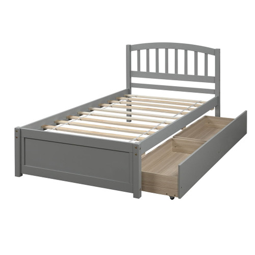 Twin Platform Storage Bed Frame With Two Drawers And Headboard - Gray