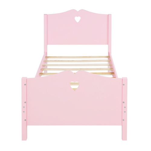 Twin Size Platform Bed With Headboard, Footboard And Slat Support - Pink