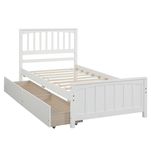 Twin Size Platform Bed With Two Drawers - White