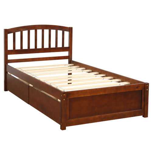 Twin Platform Storage Bed Frame With Two Drawers And Headboard - Walnut