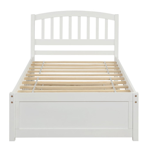 Twin Size Platform Bed Frame With Trundle - White