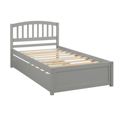 Twin Size Platform Bed Frame With Trundle - Gray
