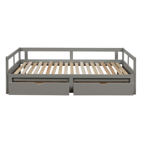 Daybed With Trundle And Two Storage Drawers, Sofa Bed For Bedroom Living Room - Gray