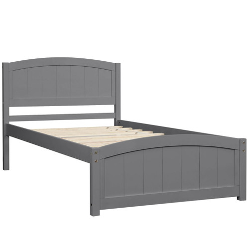 Twin Platform Bed With Headboard, Footboard And Slat Support - Gray