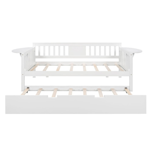 Twin Daybed With Trundle Bed, Sofa Bed For Bedroom - White