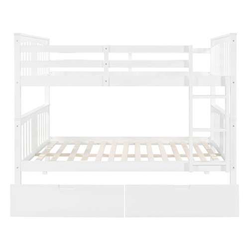 Full Over Full Bunk Bed With Drawers And Ladder For Bedroom - White