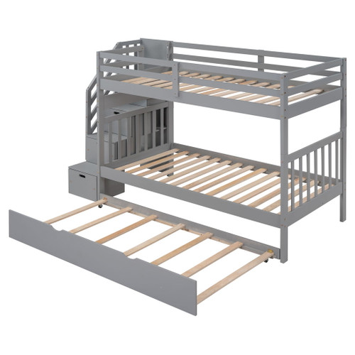 Twin Over Twin / Full Bunk Bed With Twin Size Trundle - Gray