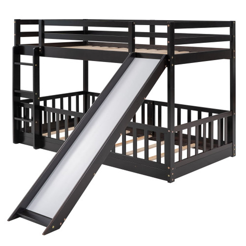 Twin Over Twin Bunk Bed With Slide And Ladder - Espresso
