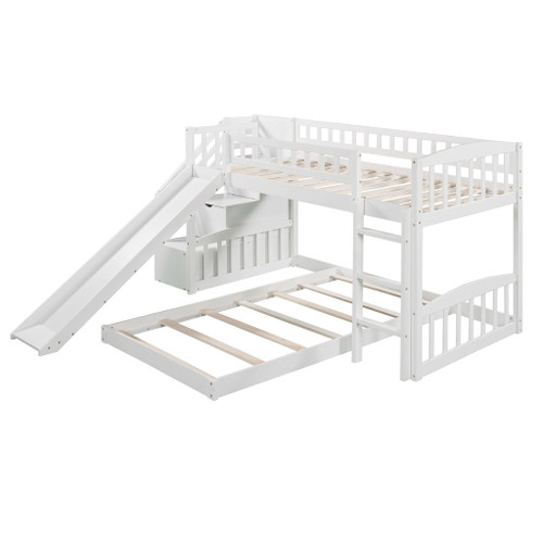 Twin Over Twin Stairway Bunk Bed With Two Drawers And Slide - White