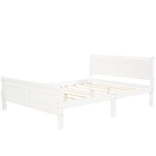 Full Size Platform Bed With Headboard And Slat Support - White