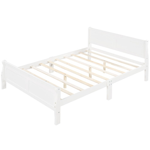 Queen Size Platform Bed With Headboard And Slat Support - White