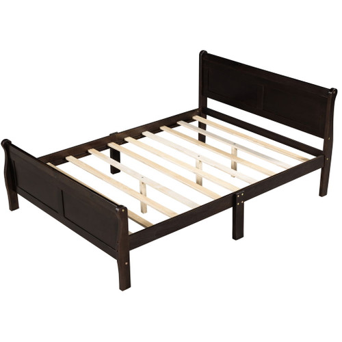 Queen Size Platform Bed With Headboard And Slat Support - Espresso