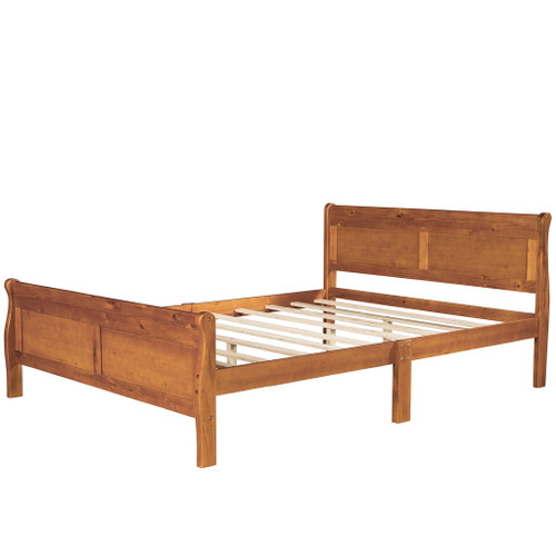 Queen Size Platform Bed With Headboard And Slat Support - Oak