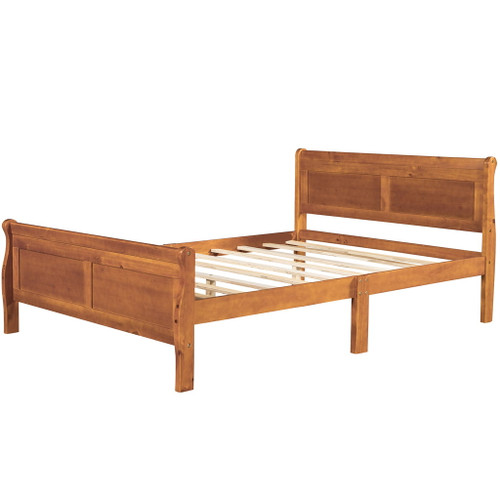 Full Size Platform Bed With Headboard And Slat Support - Oak