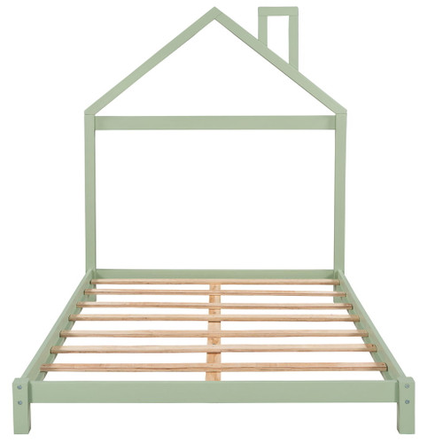 Full Size Platform Bed With House Shaped Headboard - Green