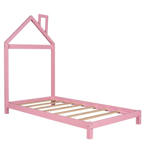 Twin Size Platform Bed With House Shaped Headboard - Pink