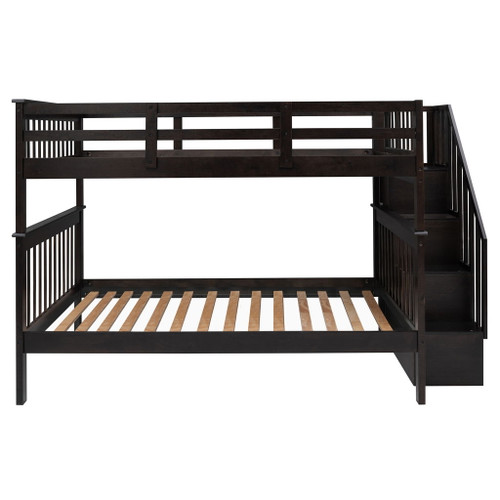Full Over Full Stairway Bunk Bed With Storage And Guard Rail For Bedroom - Espresso