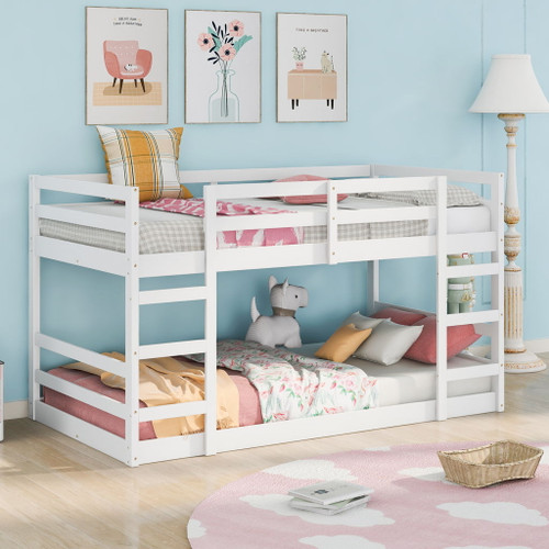 Twin Over Twin Bunk Bed With Ladder - White