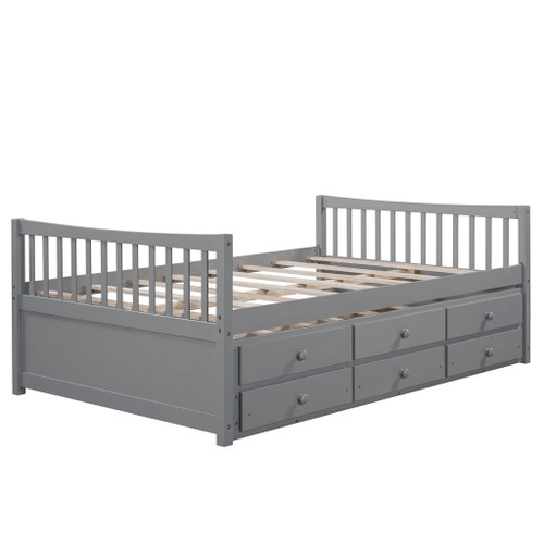 Full Size Daybed With Twin Size Trundle And Drawers - Gray