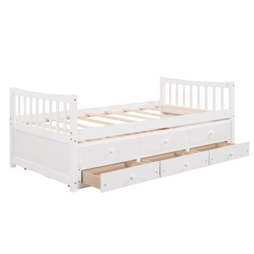 Twin Size Daybed With Trundle And Drawers - White