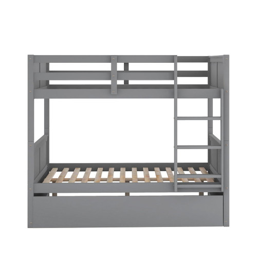 Full Over Full Bunk Bed With Twin Size Trundle - Gray