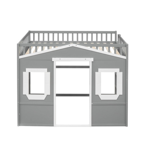 Full Size House Loft Bed With Ladder - Gray / White
