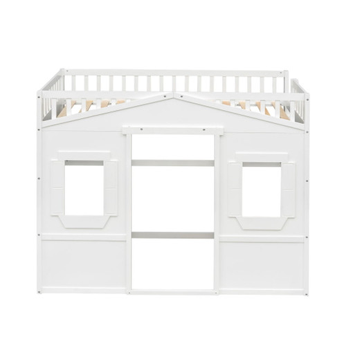 Twin Size House Loft Bed With Ladder - White