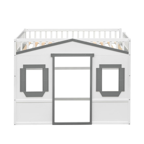 Twin Size House Loft Bed With Ladder - White / Gray
