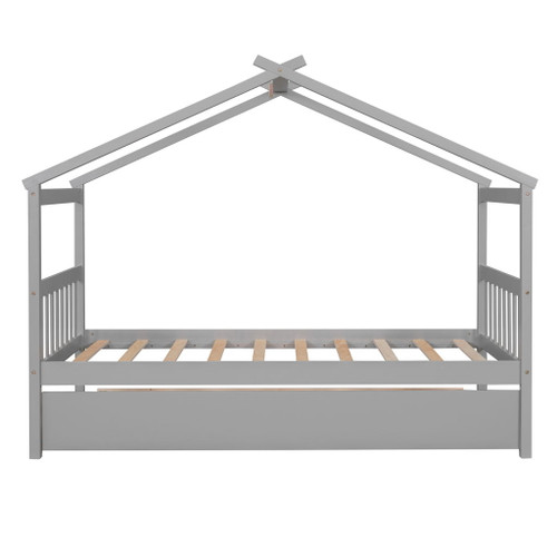 Twin Size House Bed With Twin Size Trundle - Gray