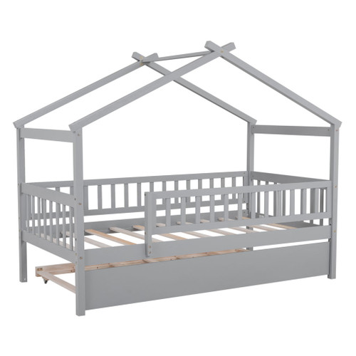 Twin Size House Bed & Twin Size Trundle - Gray