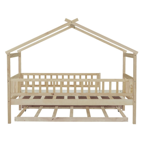 Twin Size House Bed & Twin Size Trundle - Natural