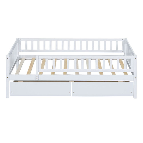 Twin Size Daybed Bed With Two Drawers - White