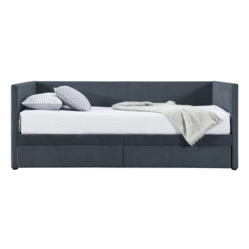 Twin Size Corduroy Daybed With Two Drawers And Slat - Gray
