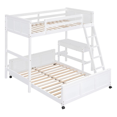 Twin Over Full Bunk Bed With Desk - White