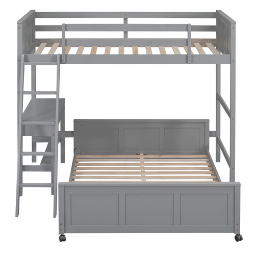 Twin Over Full Bunk Bed With Desk - Gray