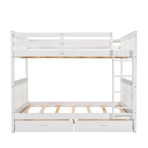 Full Over Full Bunk Bed With Ladders And 2 Storage Drawers - White
