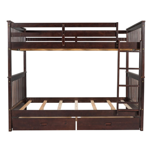 Full Over Full Bunk Bed With Ladders And 2 Storage Drawers - Espresso