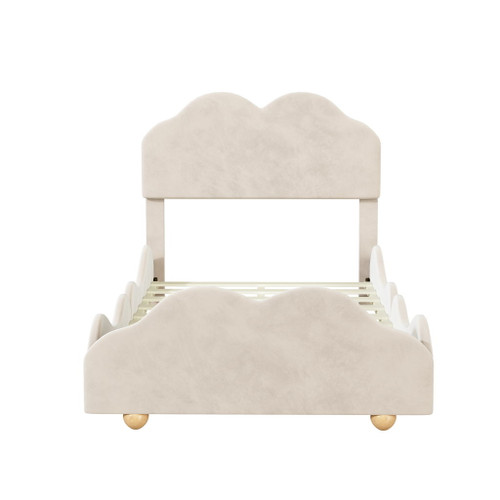 Twin Size Upholstered Platform Bed With Cloud Shaped Board - Beige