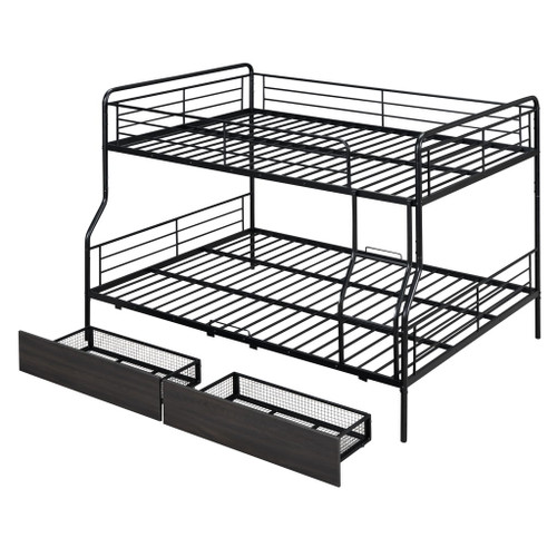 Full Long Over Queen Bunk Bed With 2 Drawers - Black