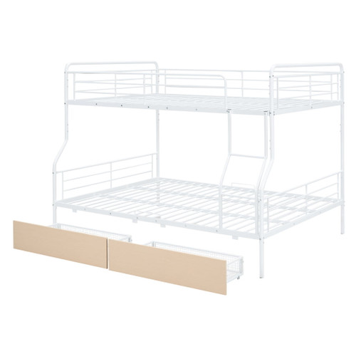 Full Long Over Queen Bunk Bed With 2 Drawers - White