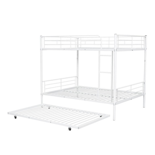 Full Over Full Metal Bunk Bed With Trundle - White