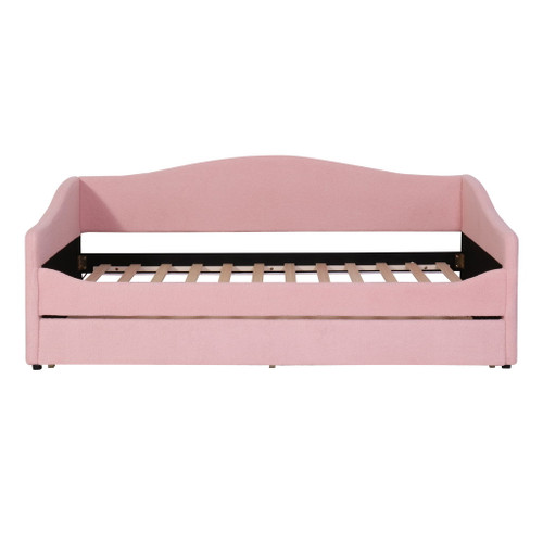 Twin Size Upholstered Daybed With Light And Trundle - Pink