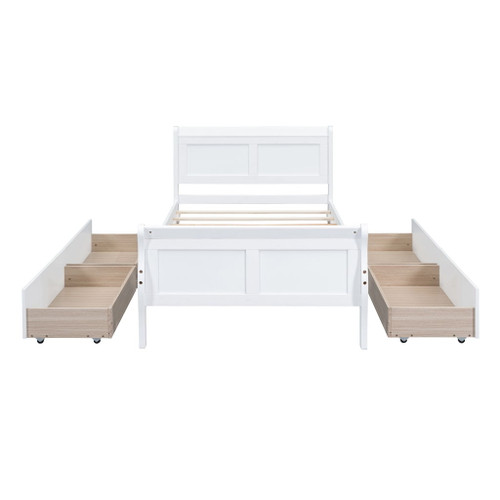 Twin Size Platform Bed With 4 Drawers And Streamlined Headboard & Footboard - White