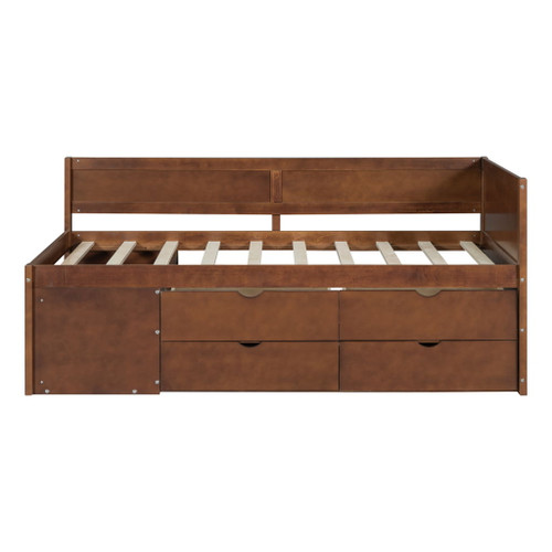Twin Size Daybed With Drawers And Shelves - Walnut